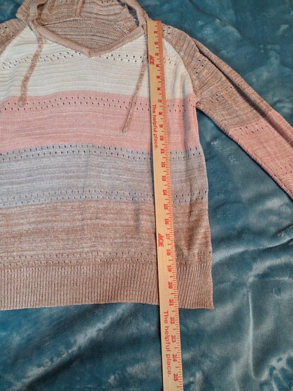 White Pink Gray Tan Striped Lightweight Hoodie Sweater Size XS-S - Picture 6 of 8